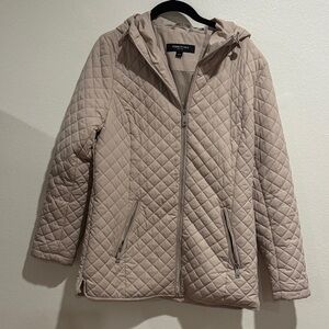 Kenneth Cole Quilted Hooded Puffer Jacket in Light Beige